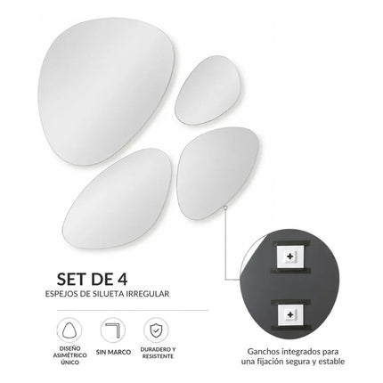 Espejo Set X4  Asimétricos Sin Marco Cpf00844 Espejo