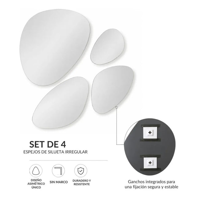 Espejo Set X4  Asimétricos Sin Marco Cpf00844 Espejo