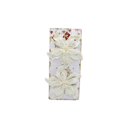 Adorno De Navidad Flores Blancas X2 Unidades 14cm Ccm00488 V