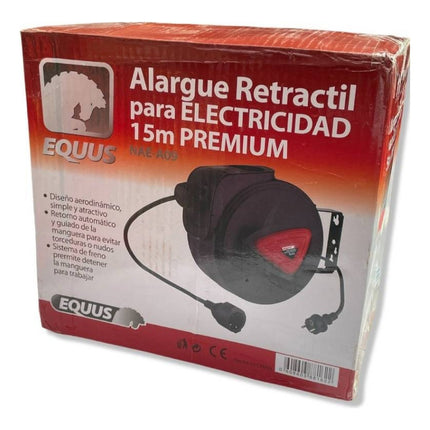 Alargue Con Carretel Retráctil Para Electricidad 15m Premium Negro