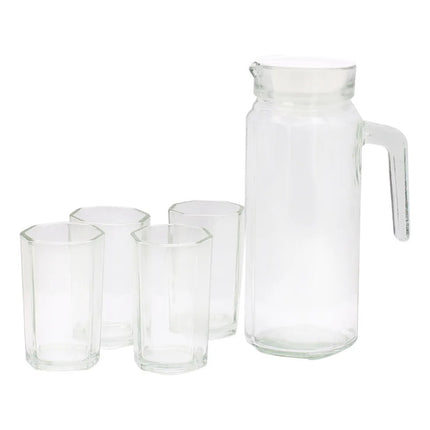 Set Jarra Con 4 Vasos De Vidrio Transparente