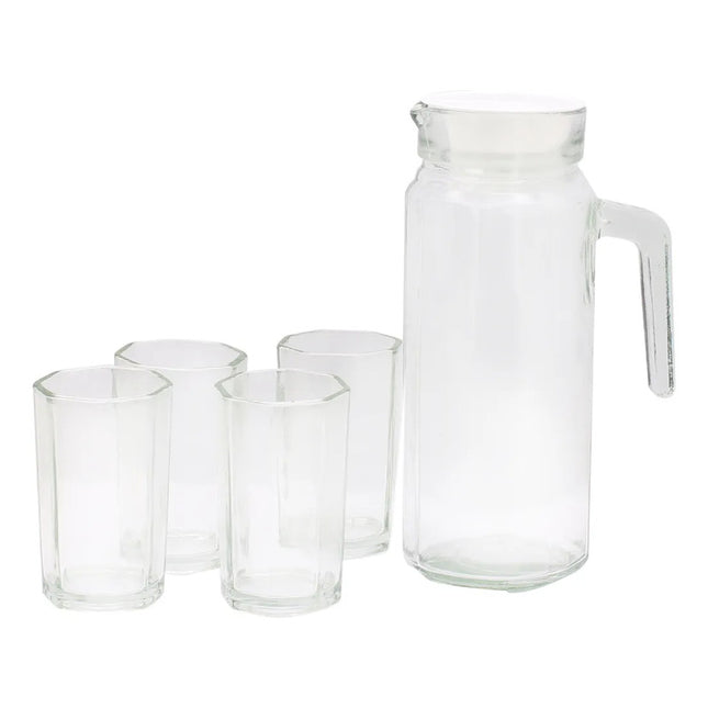 Set Jarra Con 4 Vasos De Vidrio Transparente