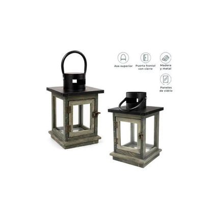 Farol Decorativo Rústico De Madera Y Metal Cgf01263 Marrón