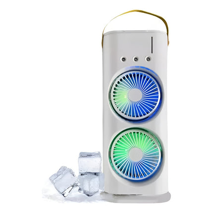 Ventilador Doble Portatil Humificador Con Luz Led