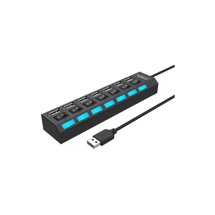 Hub De 7 Puertos Usb 2.0 Multi Cargador Con Interruptor Negro