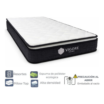 Colchon De Espuma Comprimida Pillow Top  Resortes 1 Plaza