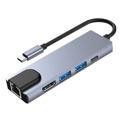 Hub Tipo C 5 En 1 2 Usb / Tipo C / Hdtv / Ethernet  Gris