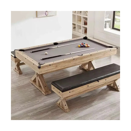 Mesa De Pool 3 En 1 + Ping Pong + Mesa Con 2 Bancos Madera