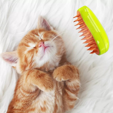 Cepillo De Vapor 3en1 Masajeador Para Mascotas Perros Gatos Color Verde Lima