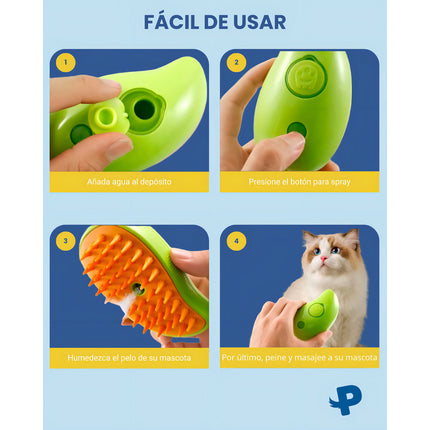 Cepillo De Vapor 3en1 Masajeador Para Mascotas Perros Gatos Color Verde Lima