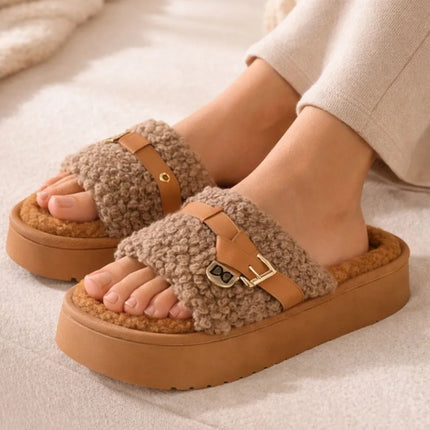 Pantuflas De Corderito Con Plataforma Cgs00780/1/2 Marrón 36