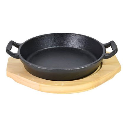 Plancha De Hierro Fundido Con Base De Madera Chw02980 Negro