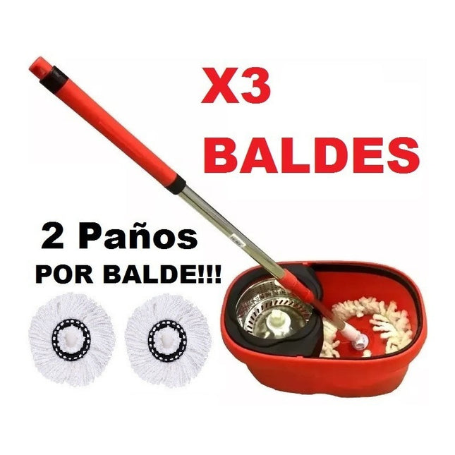 Balde Mopa Giratoria Centrifugador De Acero X 3  Roja