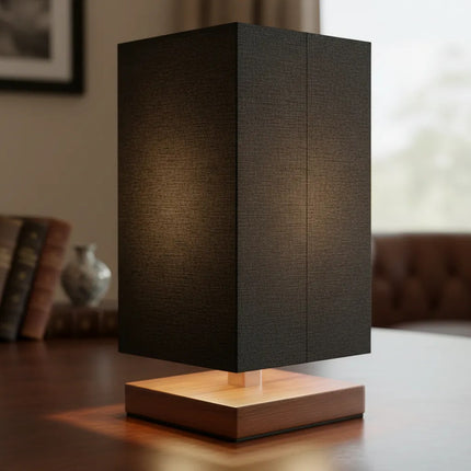 Portatil Veladora Negro Base De Madera Y Lino, En Caja Negro