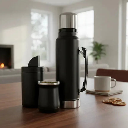 Set Termo + Mate Con Tapa + Yerbera Diseño Moderno Aleatorio