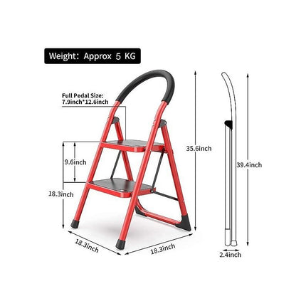 Escalera 2 Escalones  Banqueta Hierro Con Goma Plegable Rojo
