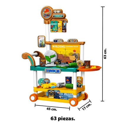 Set Carro Valija De Juguete Con Herramientas 63 Piezas