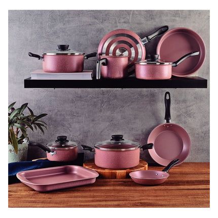 Bateria Cocina Tramontina Linz 10 Piezas Antiadherente Rosa Rosa