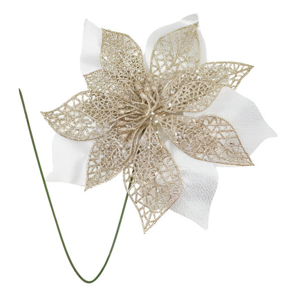 Adorno De Navidad Flor Champagne Con Tallo 22cm Ccm00474 V