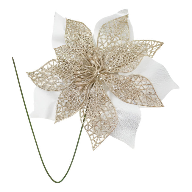 Adorno De Navidad Flor Champagne Con Tallo 22cm Ccm00474 V