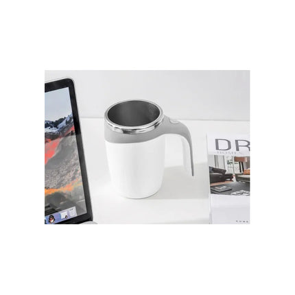 Taza Con Mezclador Magnético Y Tapa A Pilas De 380 Ml Acero Blanco