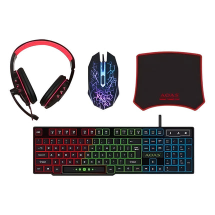 Combo Gamer Teclado + Mouse + Auricular + Mousepad  Negro