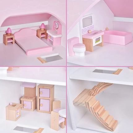 Casa De Madera Para Muñecas 66x48x30cm. Cgf01160 Rosa Claro