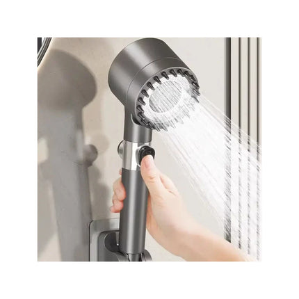 Duchero Masajeador Con Soporte Y Manguera Completo Masaje Gris Oscuro