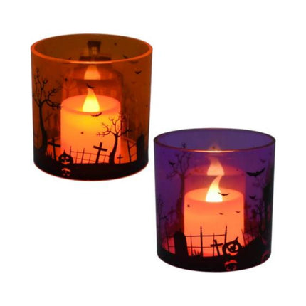 Vela Led Fantasma Halloween. Medidas: 7x7cm. Pilas Inc Violeta Y Naranja