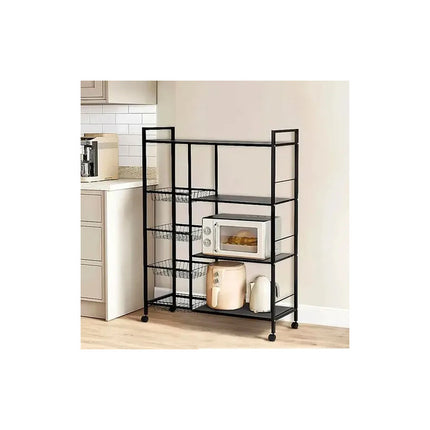 Rack Organizador 4 Estantes 4 Canastos - Metal Con Rueda Negro