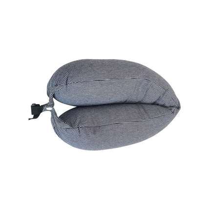 Almohada De  Viaje Varios Modos De Uso Forma U Gris, Azul, Negro Rayado