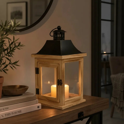 Farol Decorativo Rústico De Madera Y Metal Cgf01264 Marrón