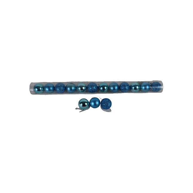 Bolas De Navidad 7cm  X12 Unidades Tubo Ccm00243 Azul