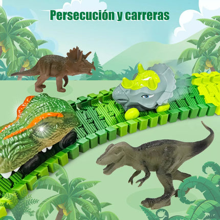 Pista De Carreras De Dinosaurios Para Niños 275 Piezas Verde