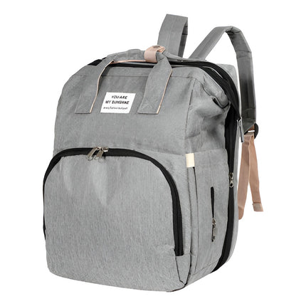 Mochila Maternal Con Cuna Cambiador Multi Premiun  Gris Gris Liso