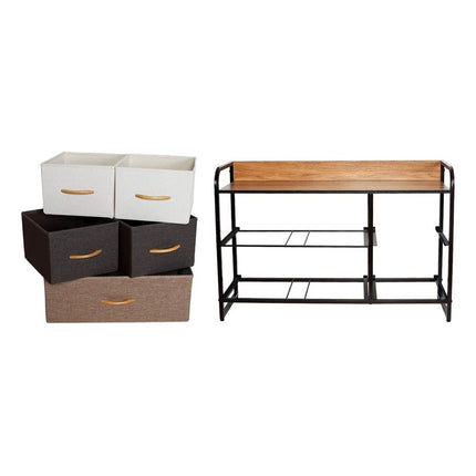 Mueble 5 Cestos Tela Estructura Acero 87.5x29x58cm Marrón