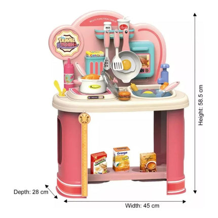 Cocina Con Pileta Para Agua, Y Accesorios, En Caja  Rosa