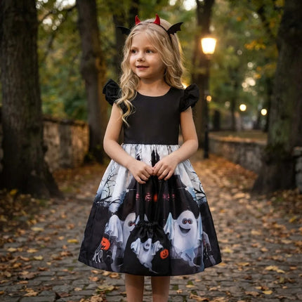Disfraz Completo Para Niñas Fantasmas Vestido + Accesorios Negro M