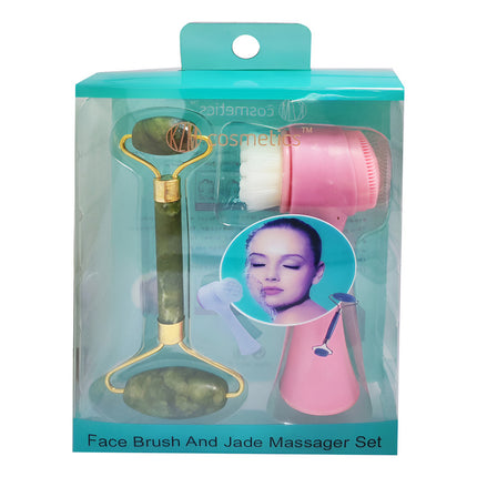 Set De Belleza 2 Pzas Rodillo Jade + Cepillo Facial