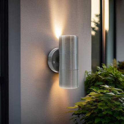 Foco Exterior 2 Luces Metal Pulidoestilo Moderno Plateado