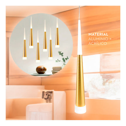 Lampara Colgante 45cm Tipo Cono Dorado Lh-3858 X
