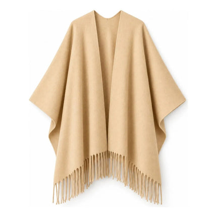 Ruana Genérico Con Flecos 170x115cm Beige Unico