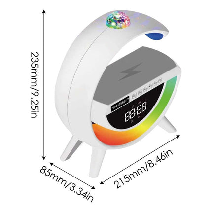 Lampara Reloj Led Bluetooth Fm Aux Con Carga Qi Veladora Blanco