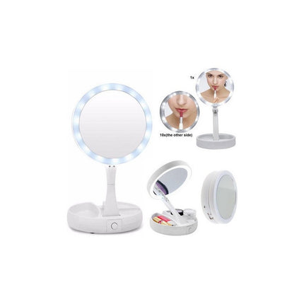 Espejo Redondo Luz Led Maquillaje Doble Plegable