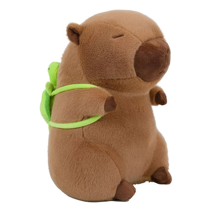 Peluche Capibara Marron Con Mochila Tortuga Verde Marrón