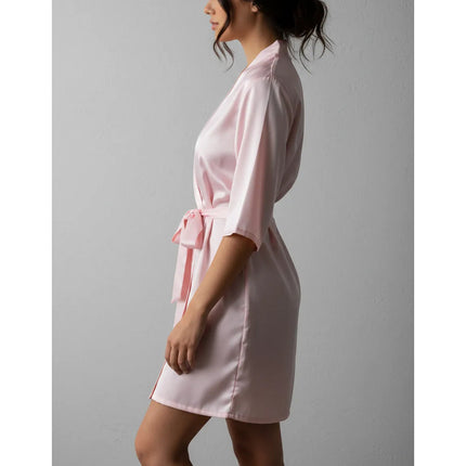 Bata Salto De Cama Satinada Con Cinturon Rosa Xl