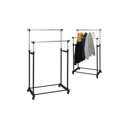 Perchero Doble Extensible Cromado Con Ruedas  Negro