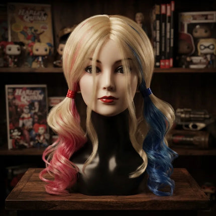 Peluca Tipo Harley Quinn Para Disfraz Azul Y Fucsia