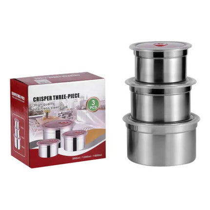 Juego De Bowl Acero Inoxidable Con Tapas 3 Unidades X