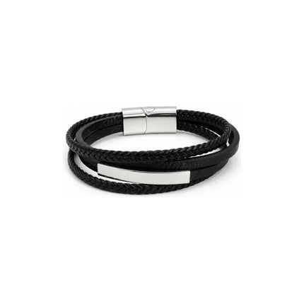 Pulsera Trenzada Con Placa De Acero Inoxidable Cas00171 Negro 21 Cm